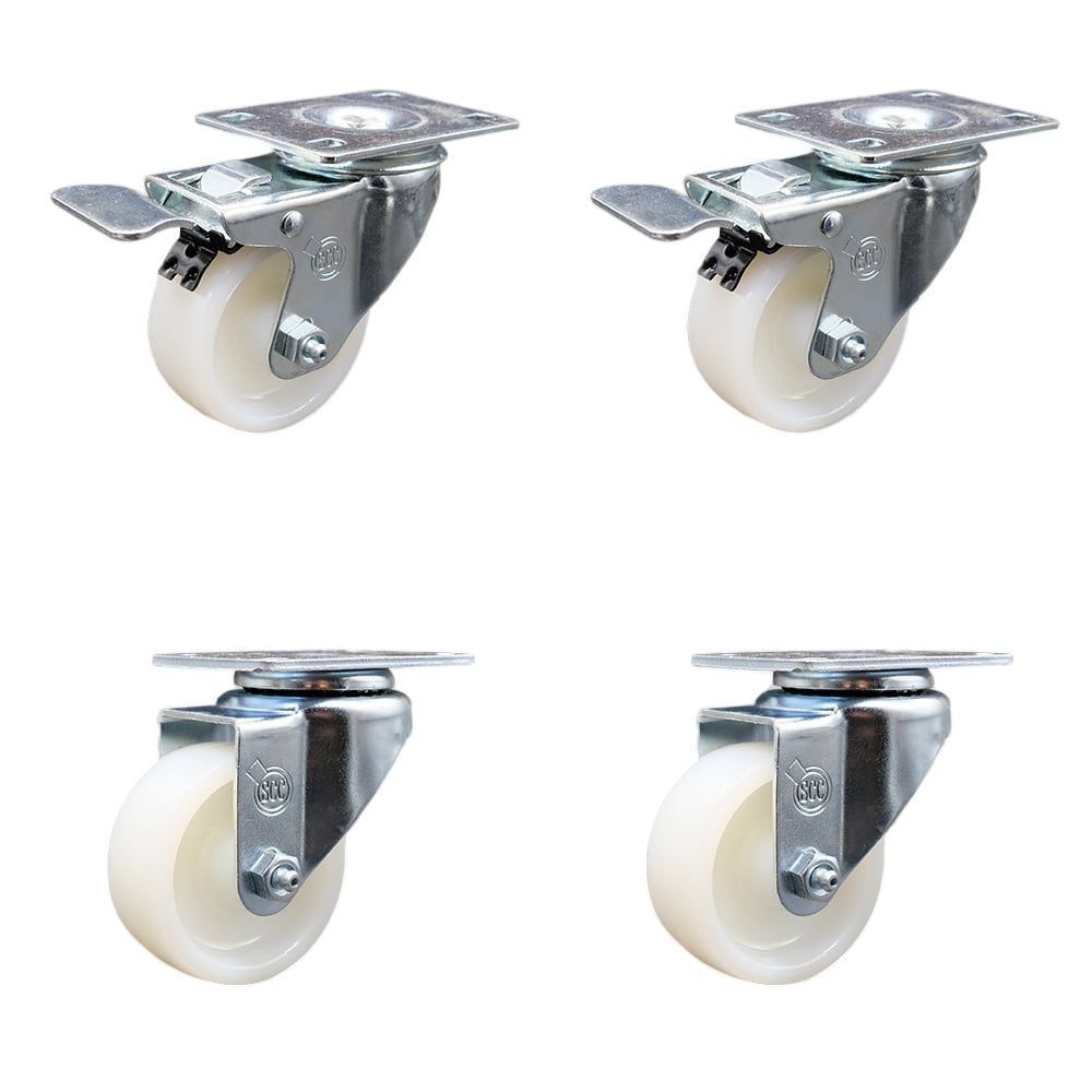 SCC-SSTTL20S314-NYS-2-S-2 Stainless Steel Nylon Swivel Top Plate Caster with 3 x 1.25 in. White Wheels - Set of 4