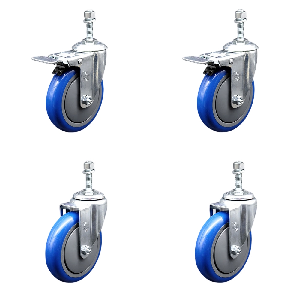 SCC-TSTTL20S514-PPUB-BLUE-M1015-2-S-2 Polyurethane Swivel Threaded Stem Caster with 5 x 1.25 in. Blue Wheels & 10 mm Stems - Set of 4