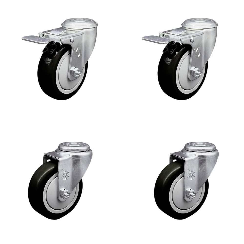 SCC-BHTTL20S414-PPUB-BLK-2-S-2 Polyurethane Swivel Bolt Hole Caster with 4 x 1.25 in. Black Wheels - Set of 4