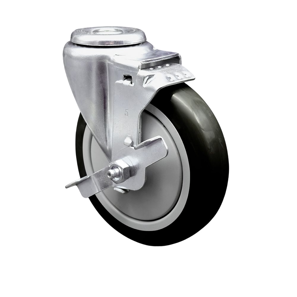 SCC-BH20S514-PPUB-BLK-TLB Polyurethane Swivel Bolt Hole Caster with 5 x 1.25 in. Black Wheel & Top Locking Brake