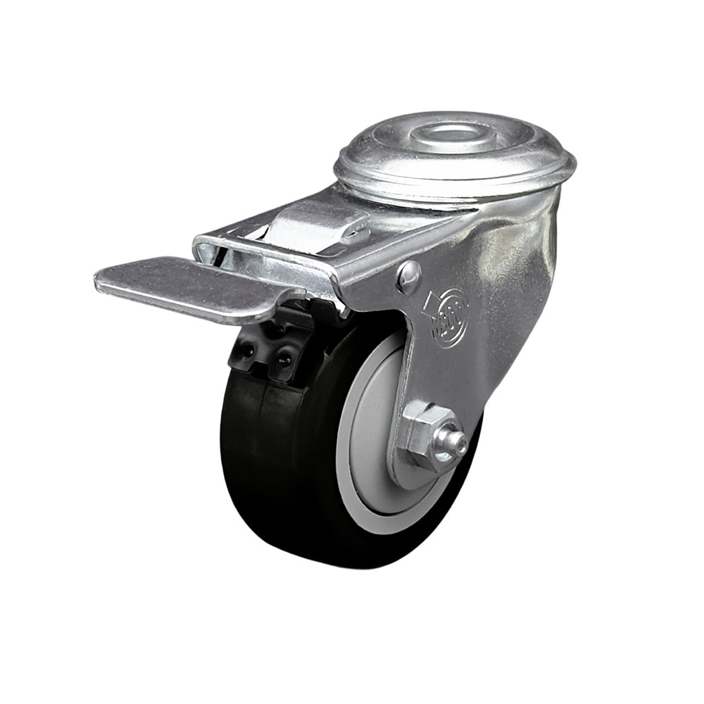 SCC-SSBHTTL20S3514-PPUB-BLK Stainless Steel Polyurethane Swivel Bolt Hole Caster with 3.5 x 1.25 in. Black Wheel & Total Locking Brake