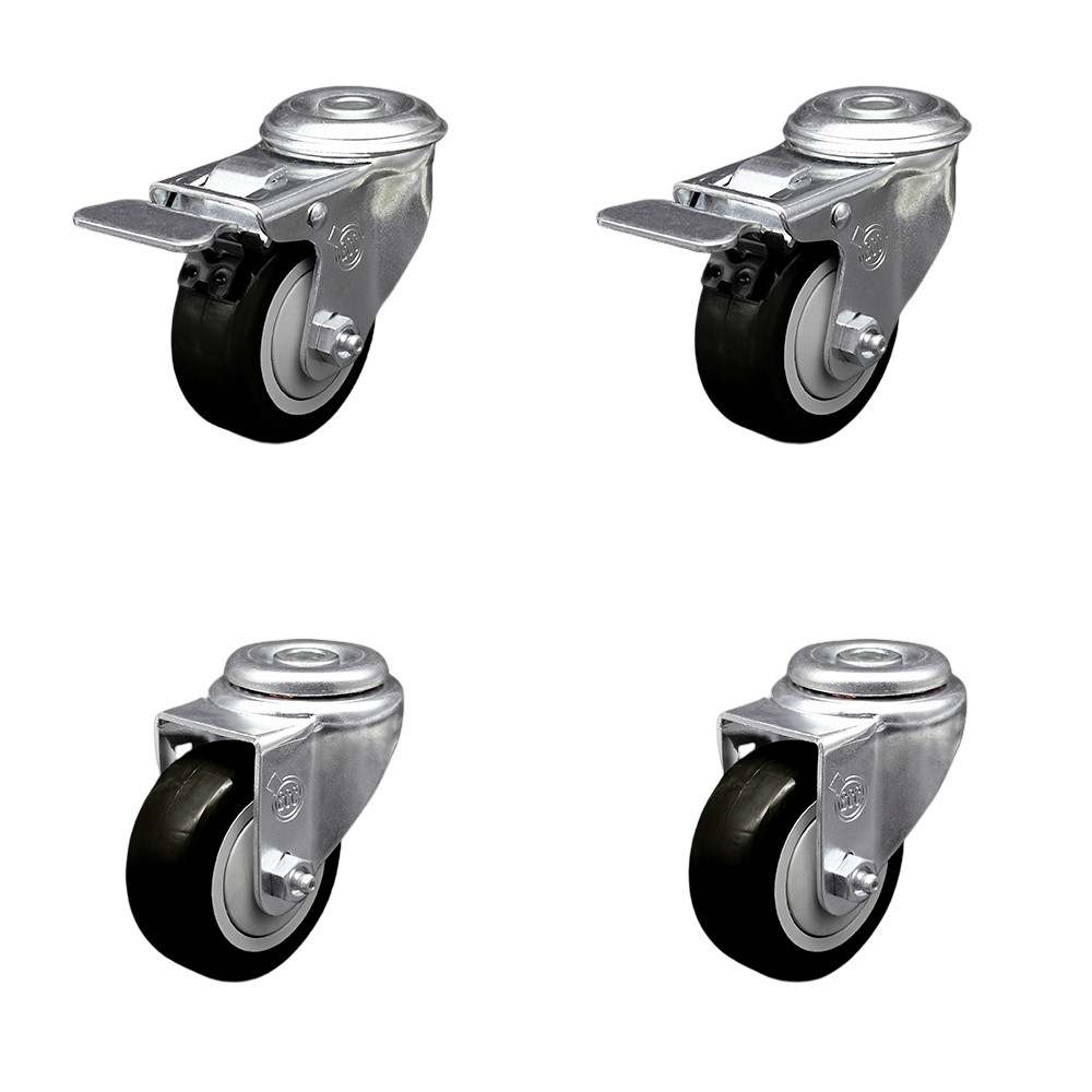SCC-SSBHTTL20S3514-PPUB-BLK-2-S-2 Stainless Steel Polyurethane Swivel Bolt Hole Caster with 3.5 x 1.25 in. Black Wheels - Set of 4