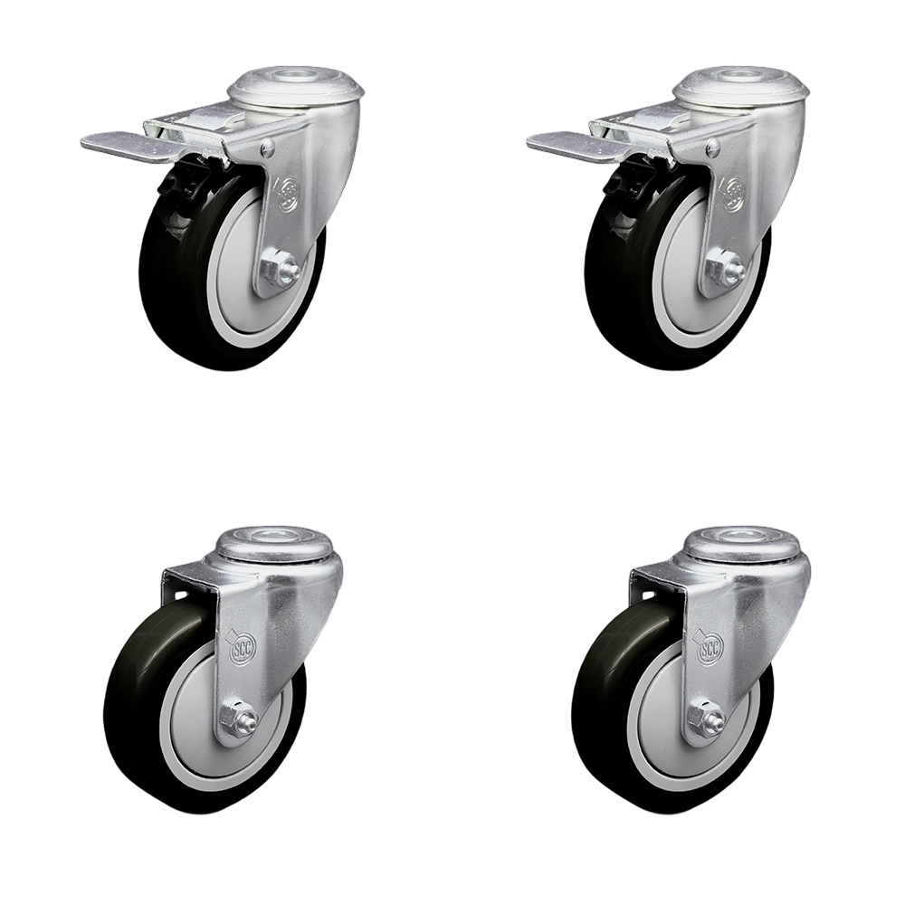 SCC-SSBHTTL20S414-PPUB-BLK-2-S-2 Stainless Steel Polyurethane Swivel Bolt Hole Caster with 4 x 1.25 in. Black Wheels - Set of 4