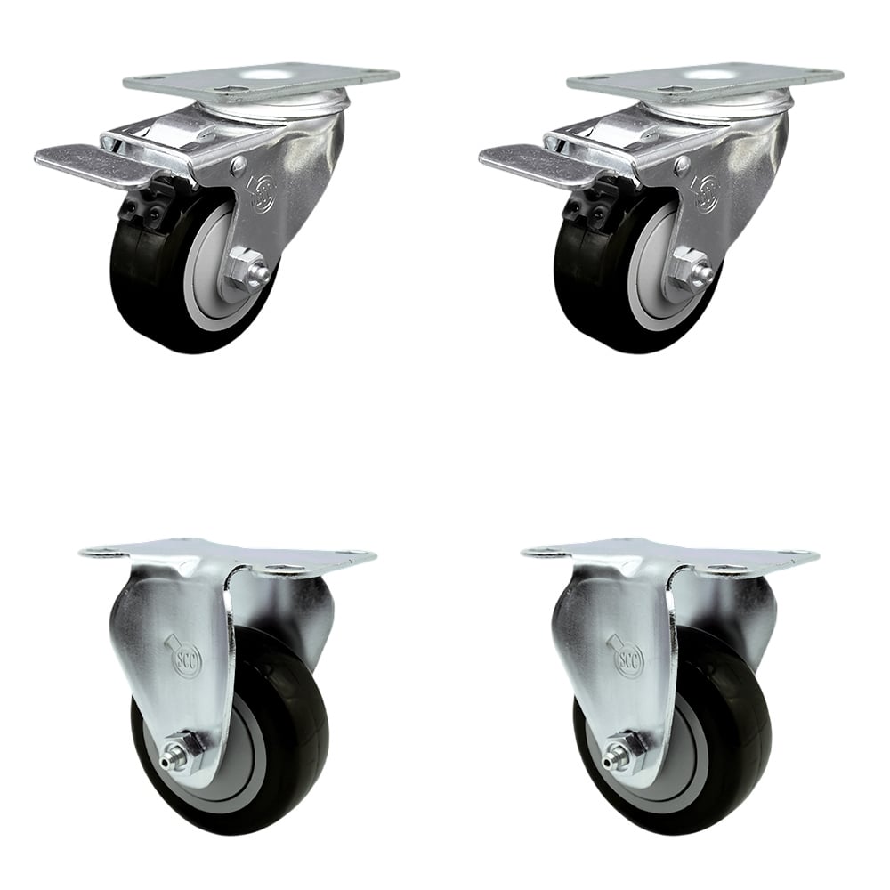 SCC-TTL20S314-PPUB-BLK-2-R-2 Polyurethane Swivel Top Plate Caster with 3 in. Black Wheels - Set of 4