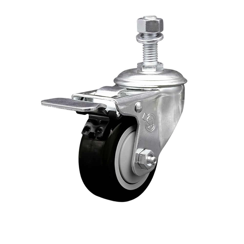 SCC-TSTTL20S3514-PPUB-BLK-121315 Polyurethane Swivel Threaded Stem Caster with 3.5 x 1.25 in. Black Wheel & 0.5 in. Stem & Total Locking Brake