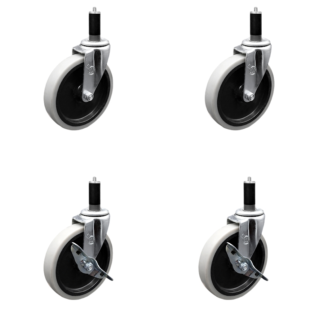 SCC-EX05S510-TPRS-118-2-SLB-2 5 in. Swivel Thermoplastic Rubber Casters, 1.13 in. Expanding Adapter Stem Casters - Set of 4