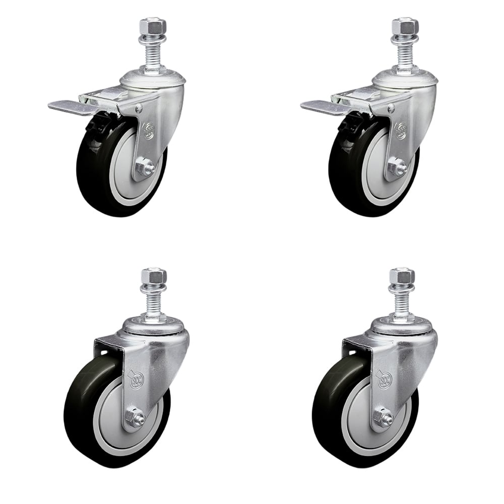 SCC-TSTTL20S414-PPUB-BLK-121315-2-S-2 Polyurethane Swivel Threaded Stem Caster with 4 x 1.25 in. Black Wheels & 0.5 in. Stems - Set of 4