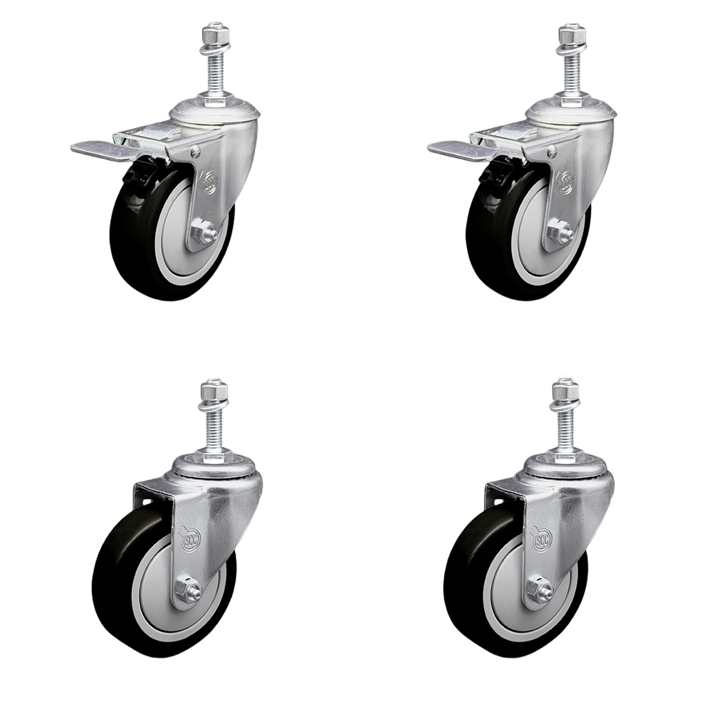 SCC-TSTTL20S414-PPUB-BLK-381615-2-S-2 Polyurethane Swivel Threaded Stem Caster with 4 x 1.25 in. Black Wheels & 0.38 in. Stems - Set of 4