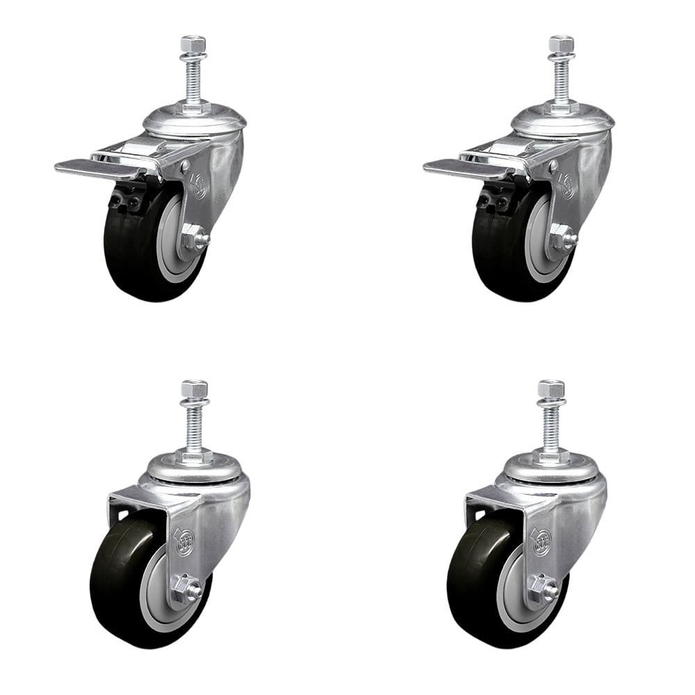 SCC-TSTTL20S3514-PPUB-BLK-M1015-2-S-2 Polyurethane Swivel Threaded Stem Caster with 3.5 x 1.25 in. Black Wheels & 10 mm Stems - Set of 4