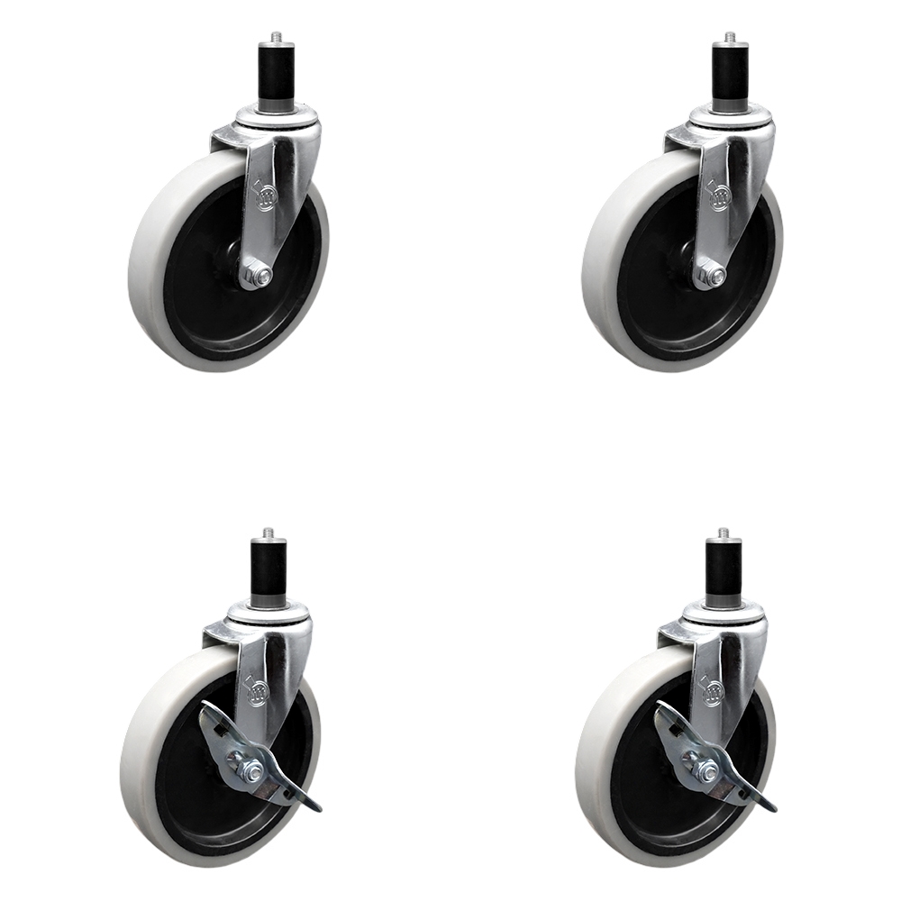 SCC-EX05S510-TPRS-112-2-SLB-2 5 in. Swivel Thermoplastic Rubber Casters, 1.5 in. Expanding Adapter Stem Casters - Set of 4