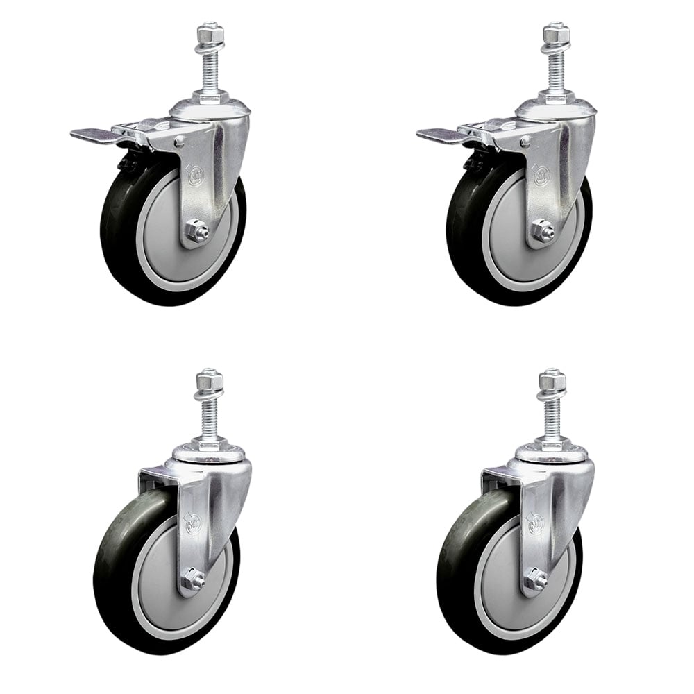 SCC-TSTTL20S514-PPUB-BLK-M1015-2-S-2 Polyurethane Swivel Threaded Stem Caster with 5 x 1.25 in. Black Wheels & 10 mm Stems - Set of 4