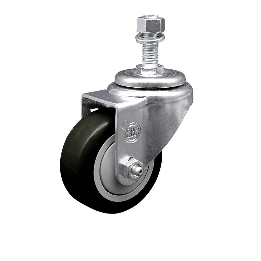 SCC-TS20S314-PPUB-BLK-M1215 Polyurethane Swivel Threaded Stem Caster with 3 x 1.25 in. Black Wheel & 12 mm Stem