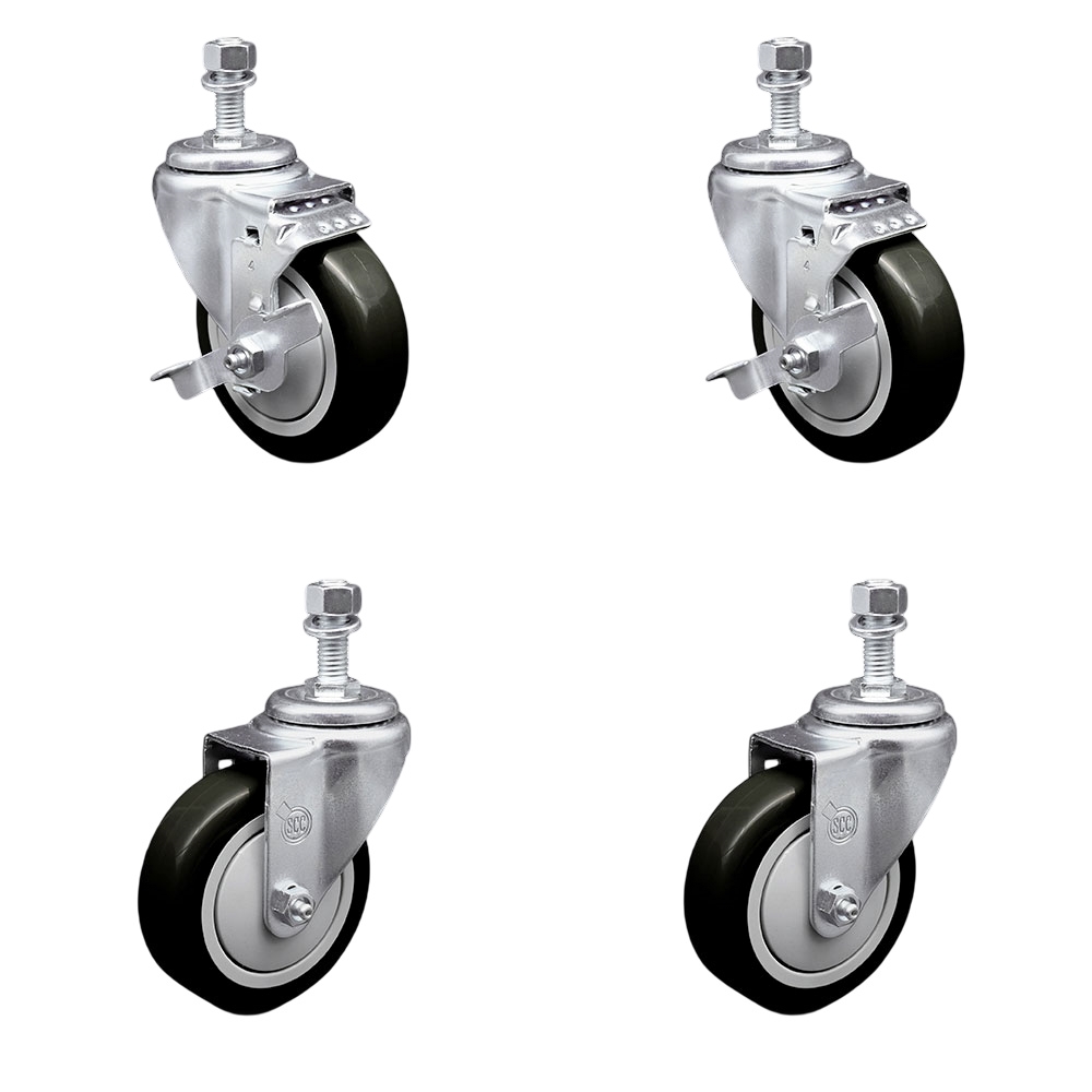 SCC-TS20S414-PPUB-BLK-TLB-M1215-2-S-2 Polyurethane Swivel Threaded Stem Caster with 4 x 1.25 in. Black Wheels & 12 mm Stems - Set of 4