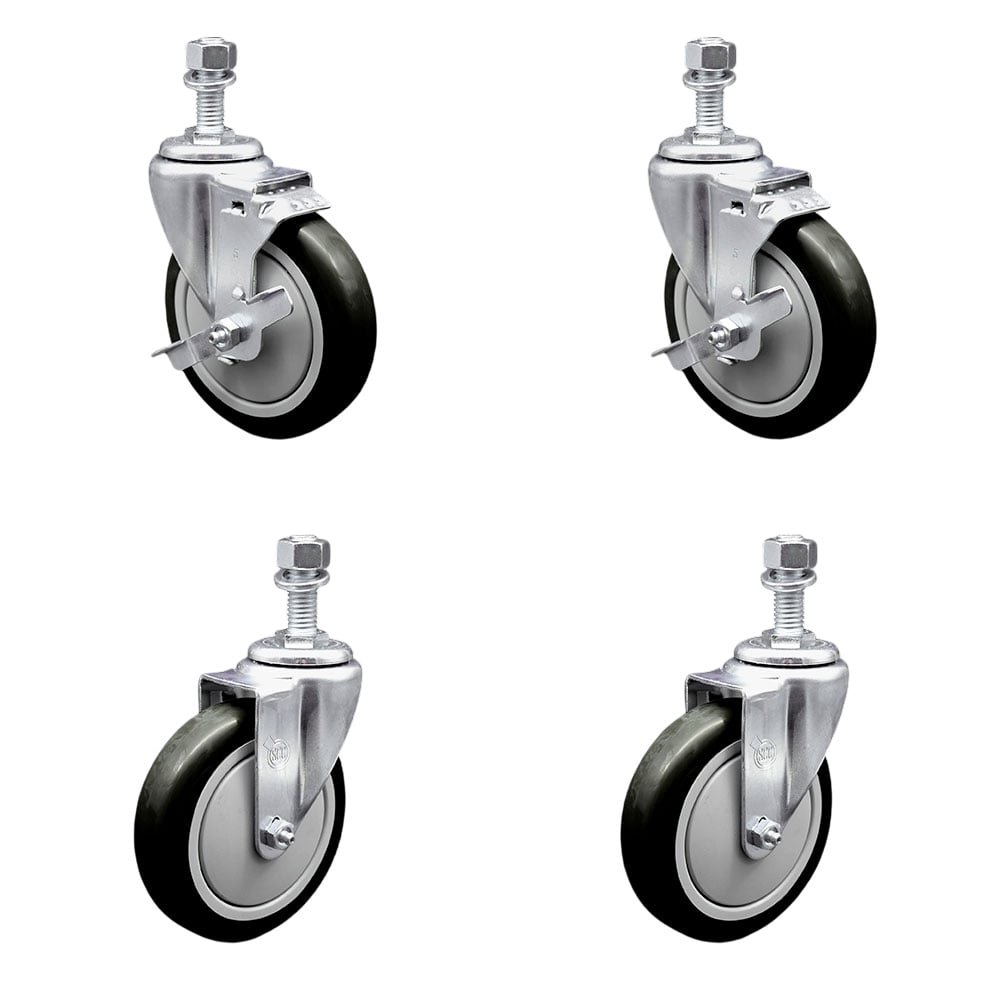 SCC-TS20S514-PPUB-BLK-TLB-M1215-2-S-2 Polyurethane Swivel Threaded Stem Caster with 5 x 1.25 in. Black Wheels & 12 mm Stems - Set of 4