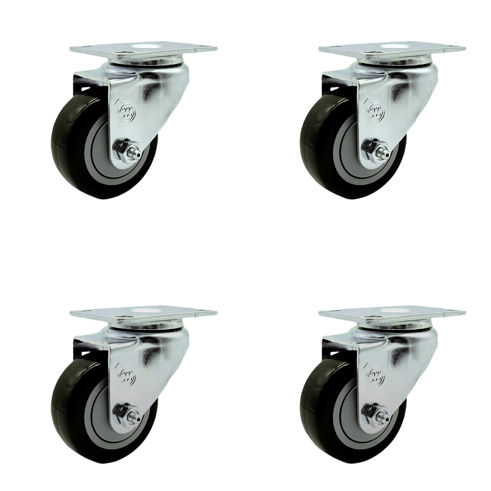 SCC-SS20S3514-PPUB-BLK-4 Stainless Steel Polyurethane Swivel Top Plate Caster with 3.5 x 1.25 in. Black Wheels - Set of 4