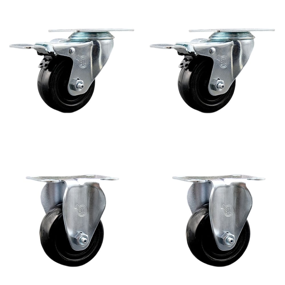 SCC-SSTTL20S314-HRS-2-R-2 Stainless Steel Hard Rubber Swivel Top Plate Caster with 3 x 1.25 in. Black Wheels - Set of 4