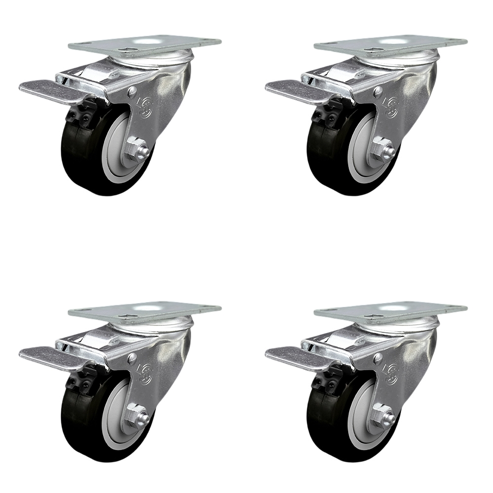 SCC-SSTTL20S3514-PPUB-BLK-4 Stainless Steel Polyurethane Swivel Top Plate Caster with 3.5 x 1.25 in. Black Wheels - Set of 4