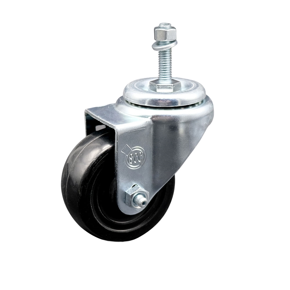 SCC-TS20S3514-HRS-M1015 Hard Rubber Swivel Threaded Stem Caster with 3.5 x 1.25 in. Black Wheel & 10 mm Stem