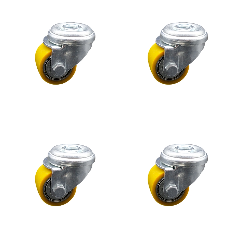 SCC-BH04S13810-PUB-4 Low Profile Polyurethane Swivel Bolt Hole Caster with 35 x 27 mm Yellow Wheels - Set of 4