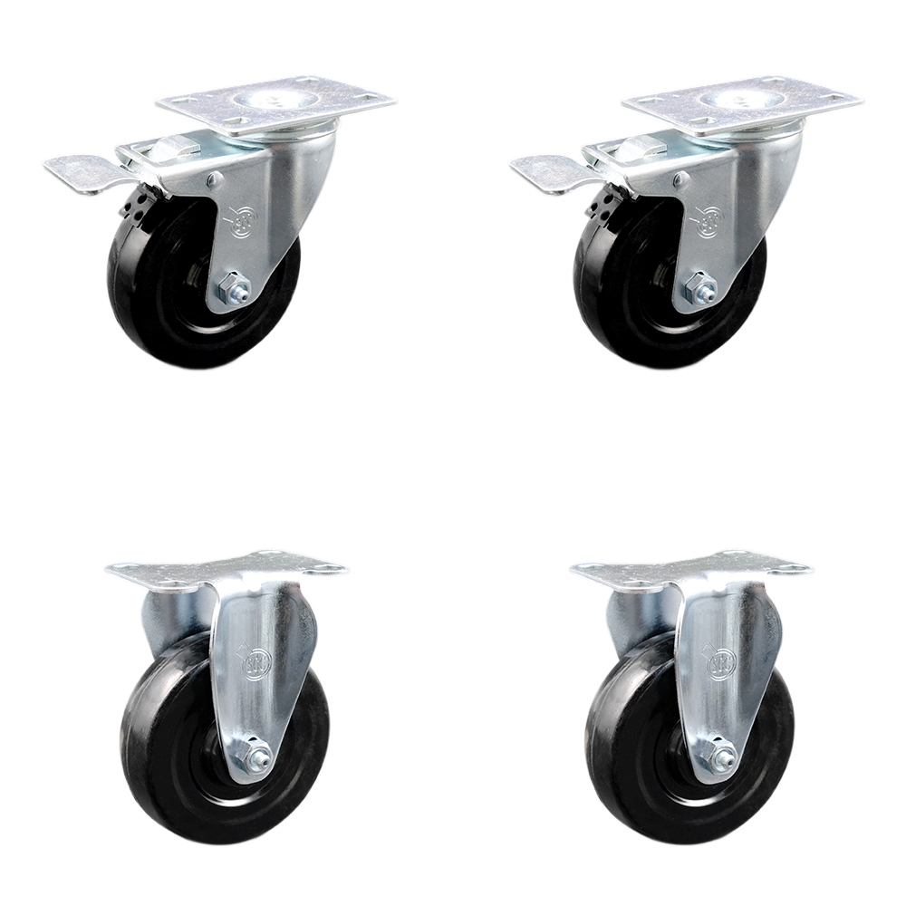 SCC-TTL20S414-HRS-2-R-2 Hard Rubber Swivel Top Plate Caster with 4 in. Black Wheels - Set of 4