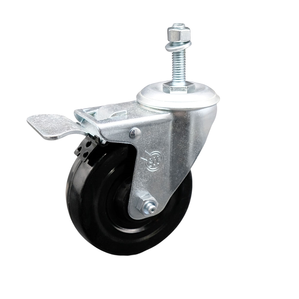 SCC-TSTTL20S414-HRS-M1015 Hard Rubber Swivel Threaded Stem Caster with 4 x 1.25 in. Black Wheel & 10 mm Stem & Total Locking Brake