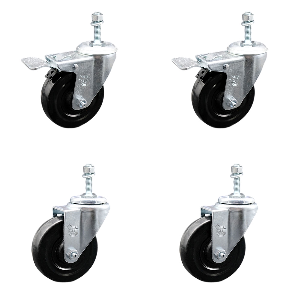 SCC-TSTTL20S414-HRS-M1015-2-S-2 Hard Rubber Swivel Threaded Stem Caster with 4 x 1.25 in. Black Wheels & 10 mm Stems - Set of 4