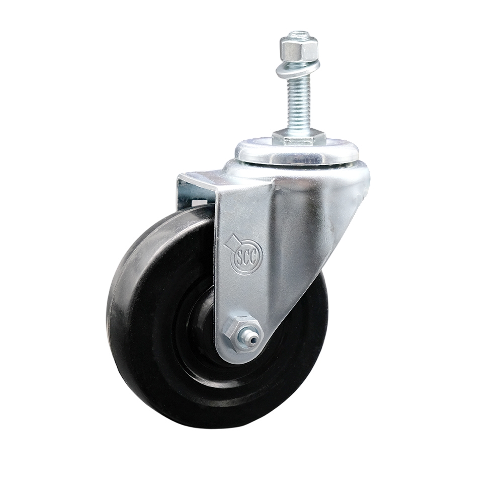 SCC-SSTS20S414-HRS-M1015 Stainless Steel Hard Rubber Swivel Threaded Stem Caster with 4 x 1.25 in. Black Wheel & 10 mm Stem