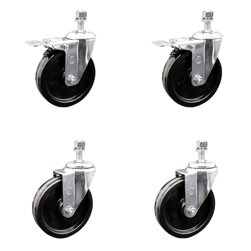 SCC-TSTTL20S514-PHR-M1215-2-S-2 Phenolic Swivel Threaded Stem Caster with Roller Bearing 5 x 1.25 in. Black Wheels & 12 mm Stems - Set of 4