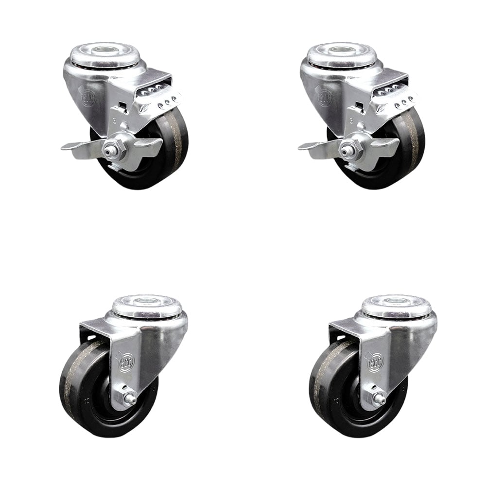 SCC-BH20S314-PHS-2-TLB-2 Phenolic Swivel Bolt Hole Caster with 3 x 1.25 in. Black Wheels - Set of 4