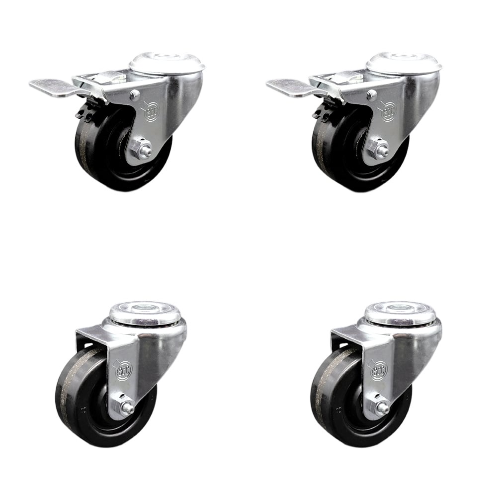 SCC-SSBHTTL20S314-PHS-2-S-2 Stainless Steel Phenolic Swivel Bolt Hole Caster with 3 x 1.25 in. Black Wheels - Set of 4