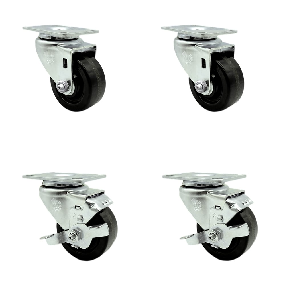 SCC-SS20S314-PHS-2-TLB-2 Stainless Steel Phenolic Swivel Top Plate Caster with 3 x 1.25 in. Black Wheels - Set of 4