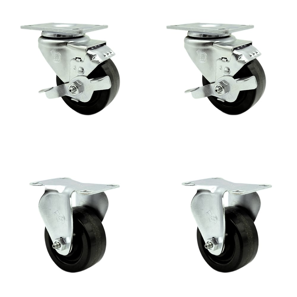 SCC-SS20S314-PHS-TLB-2-R-2 Stainless Steel Phenolic Swivel Top Plate Caster with 3 x 1.25 in. Black Wheels - Set of 4