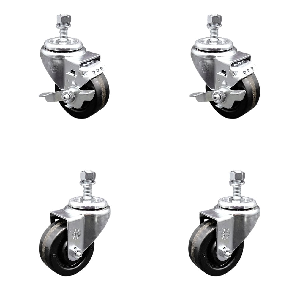 SCC-TS20S314-PHS-121315-2-TLB-2 Phenolic Swivel Threaded Stem Caster with 3 x 1.25 in. Black Wheels & 0.5 in. Stems - Set of 4