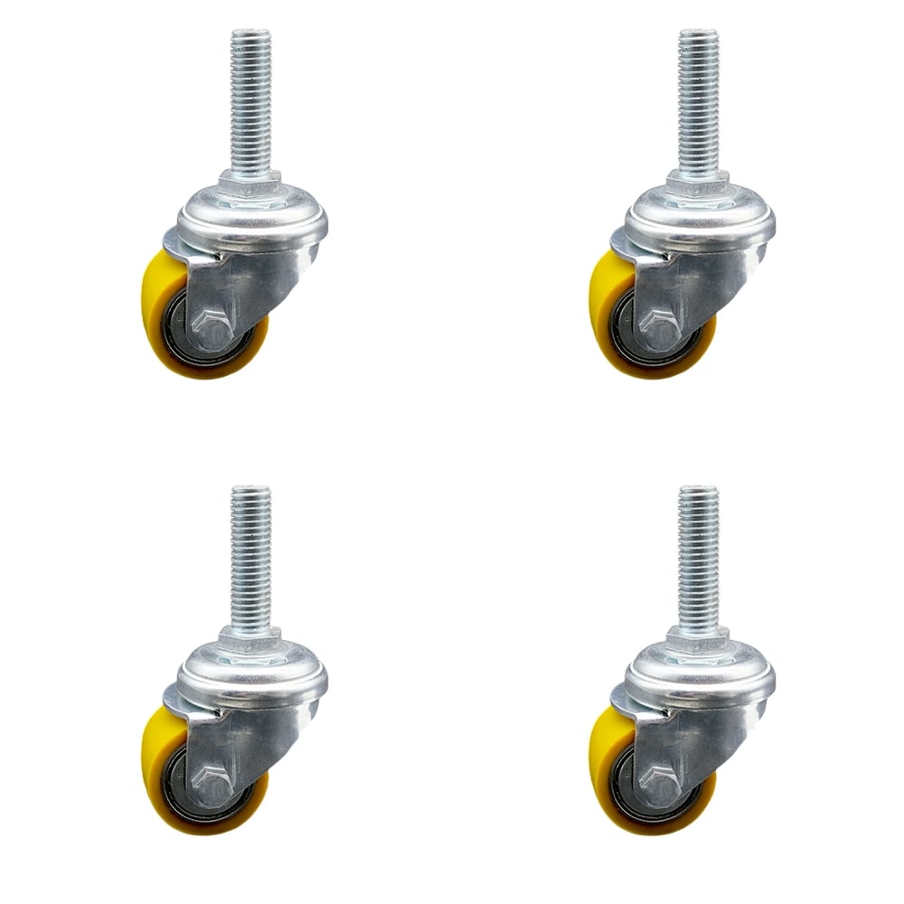 SCC-TS04S13810-PUB-M1215-4 Low Profile Polyurethane Swivel Threaded Stem Caster with 35 x 27 mm Yellow Wheels & 12 mm Stem - Set of 4