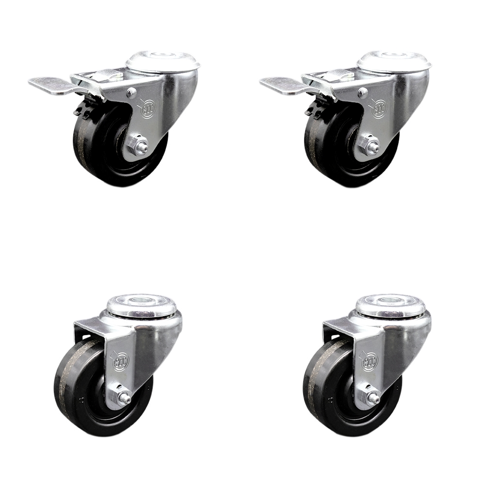 SCC-SSBHTTL20S3514-PHS-2-S-2 Stainless Steel Phenolic Swivel Bolt Hole Caster with 3.5 x 1.25 in. Black Wheels - Set of 4