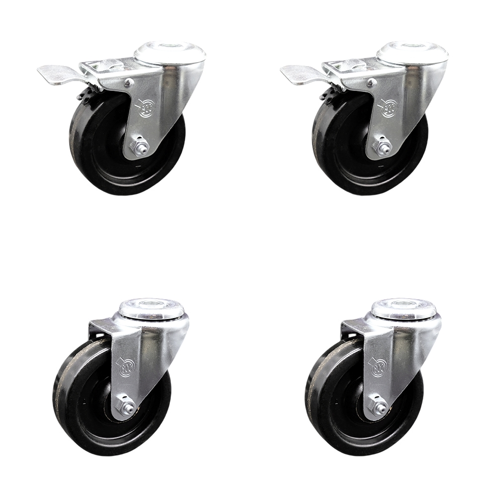 SCC-SSBHTTL20S414-PHS-2-S-2 Stainless Steel Phenolic Swivel Bolt Hole Caster with 4 x 1.25 in. Black Wheels - Set of 4
