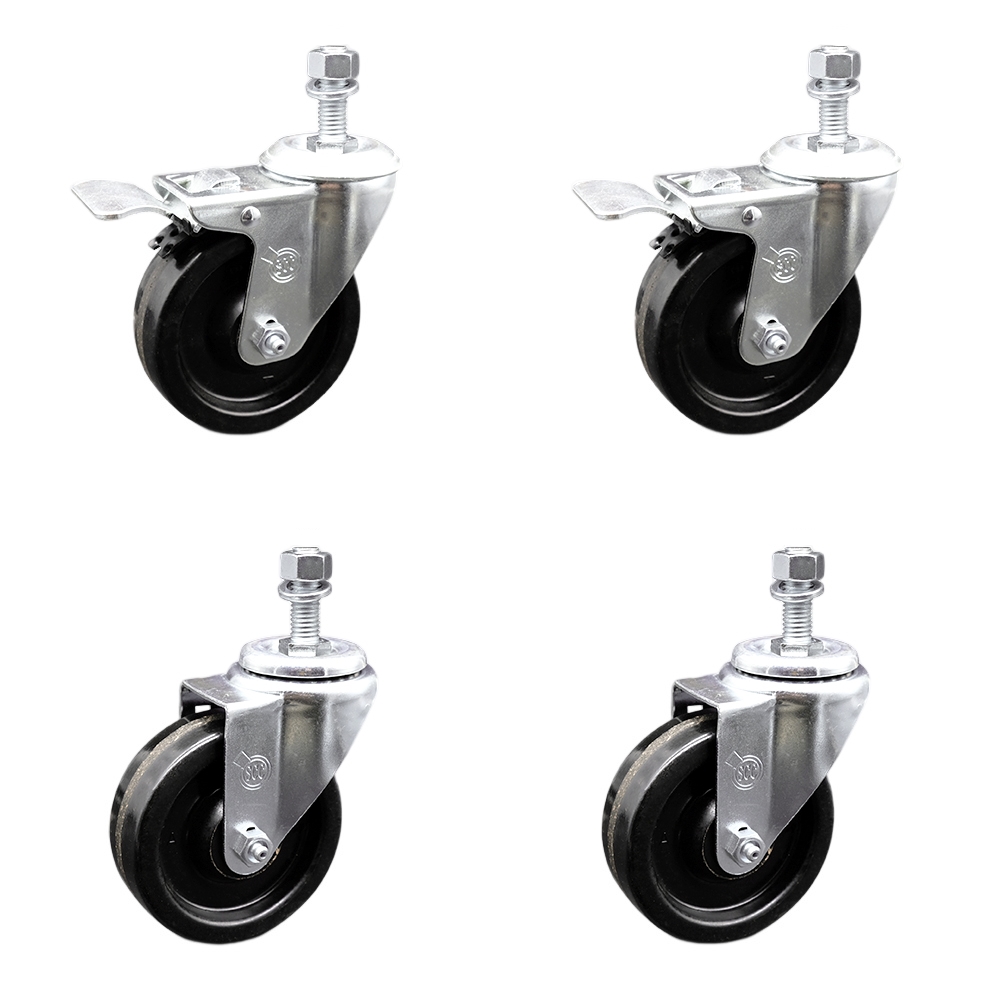 SCC-SSTSTTL20S414-PHS-121315-2-S-2 Stainless Steel Phenolic Swivel Threaded Stem Caster with 4 x 1.25 in. Black Wheels & 0.5 in. Stems - Set of 4
