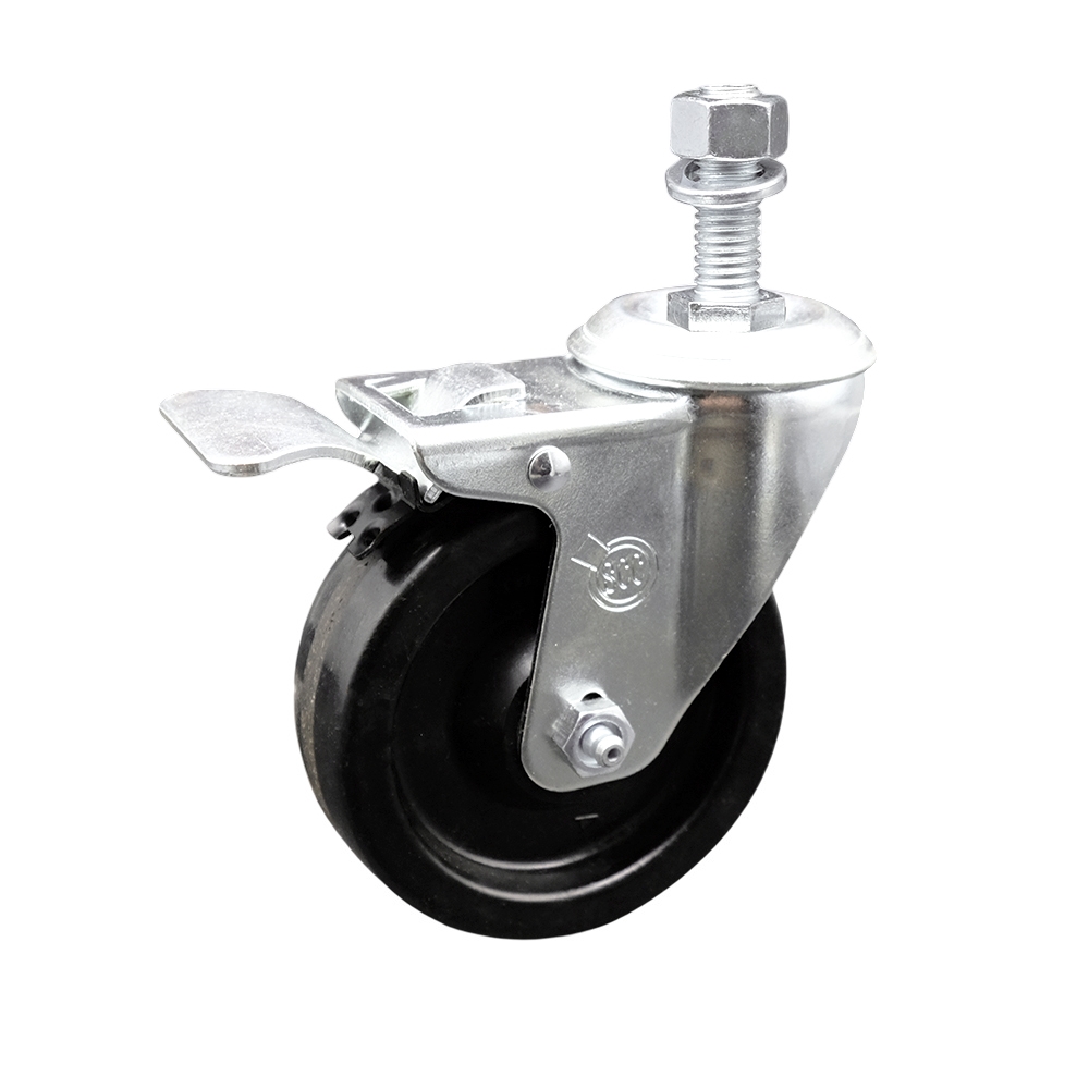SCC-SSTSTTL20S414-PHS-M1215 Stainless Steel Phenolic Swivel Threaded Stem Caster with 4 x 1.25 in. Black Wheel & 12 mm Stem & Total Locking Brake