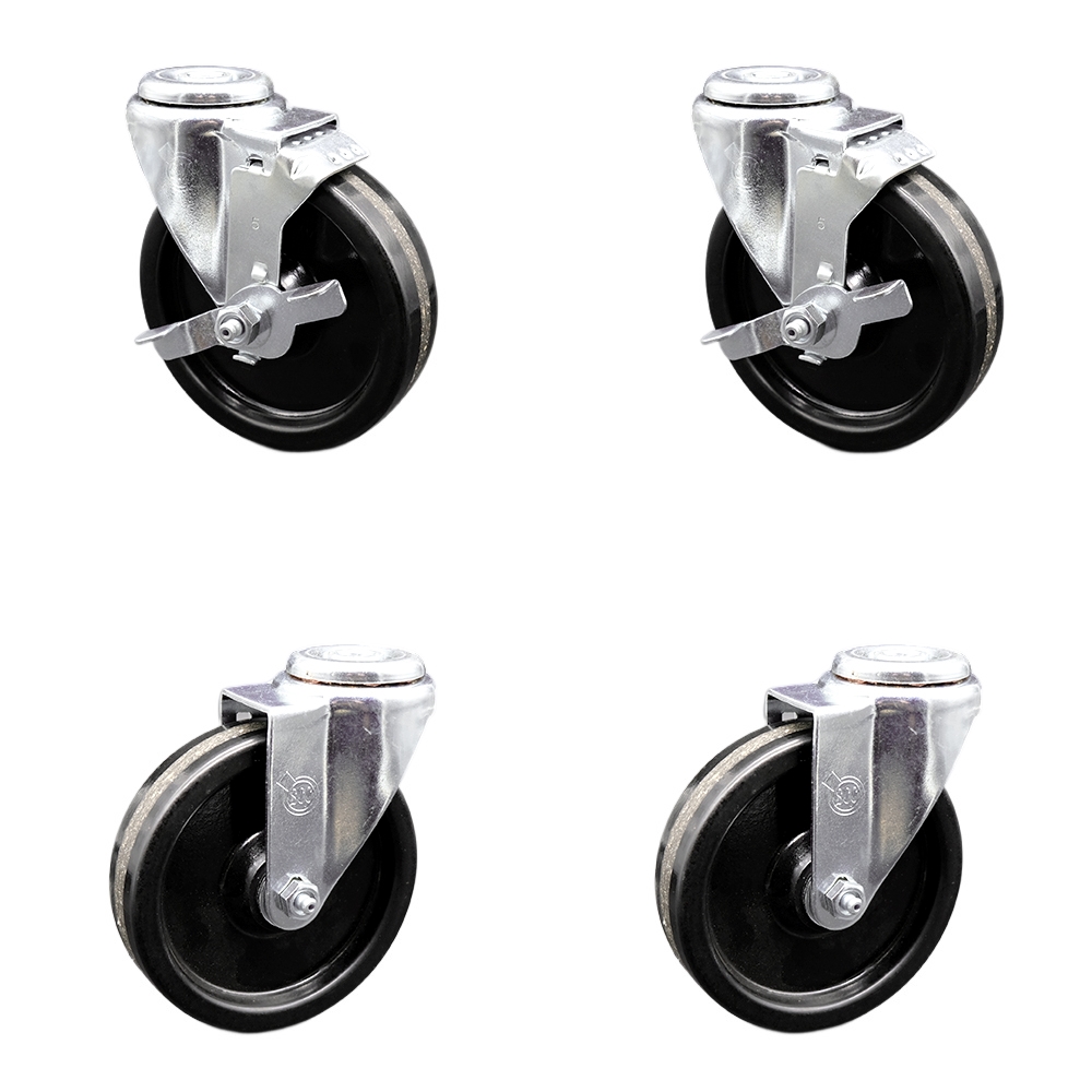 Phenolic Swivel Bolt Hole Caster - Black - Set of 4 - 1200 lbs Capacity