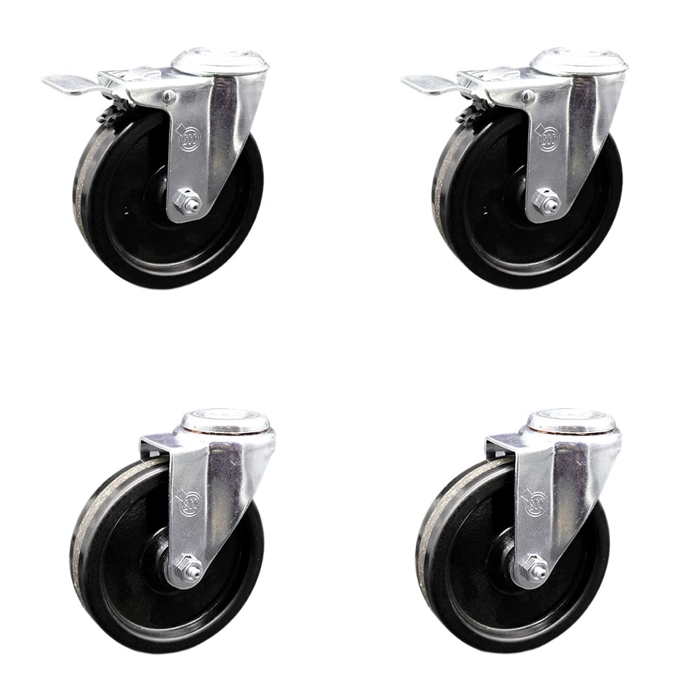 SCC-SSBHTTL20S514-PHS-2-S-2 Stainless Steel Phenolic Swivel Bolt Hole Caster with 5 x 1.25 in. Black Wheels - Set of 4