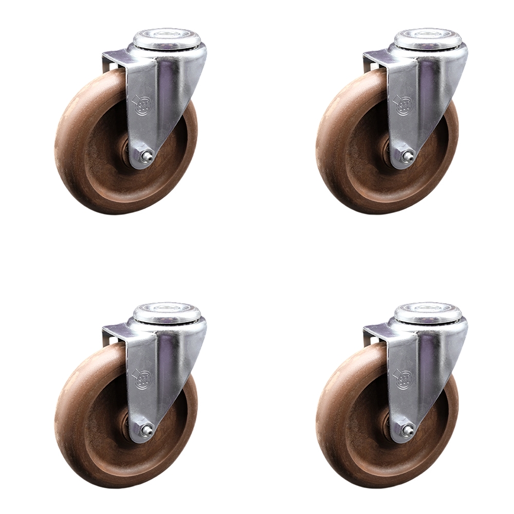 SCC-BH20S514-GFNSHT-4 High Temperature Glass Filled Nylon Swivel Bolt Hole Caster with 5 x 1.25 in. Brown Wheels - Set of 4