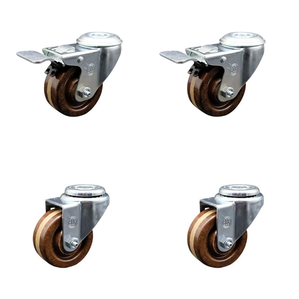 SCC-BHTTL20S314-PHSHT-2-S-2 High Temperature Phenolic Swivel Bolt Hole Caster 3 x 1.25 in. Brown Wheels - Set of 4