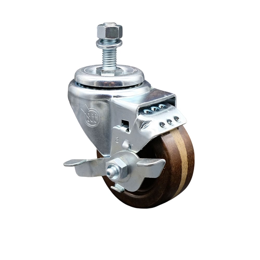 SCC-TS20S314-PHSHT-TLB-121315 High Temperature Phenolic Swivel Threaded Stem Caster 3 x 1.25 in. Brown Wheel & 0.5 in. Stem & Top Locking Brake
