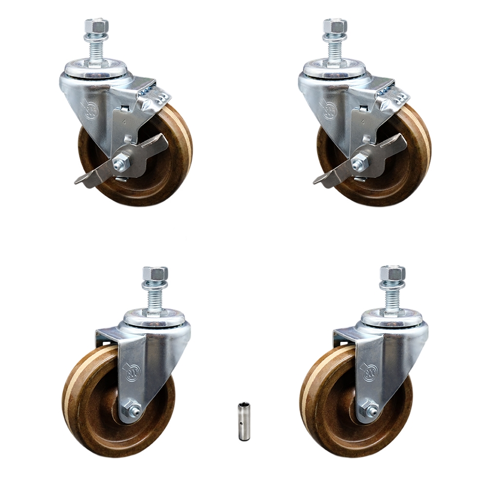 SCC-TS20S414-PHSHT-121315-2-TLB-2 High Temperature Phenolic Swivel Threaded Stem Caster 4 x 1.25 in. Brown Wheels & 0.5 in. Stems - Set of 4