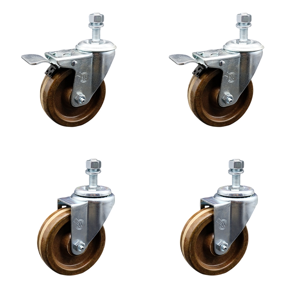 SCC-TSTTL20S414-PHSHT-121315-2-S-2 High Temperature Phenolic Swivel Threaded Stem Caster 4 x 1.25 in. Brown Wheels & 0.5 in. Stems - Set of 4