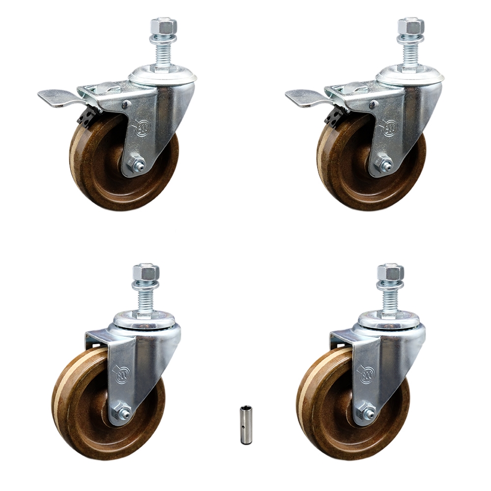 SCC-TSTTL20S414-PHSHT-M1215-2-S-2 High Temperature Phenolic Swivel Threaded Stem Caster 4 x 1.25 in. Brown Wheels & 12 mm Stems - Set of 4