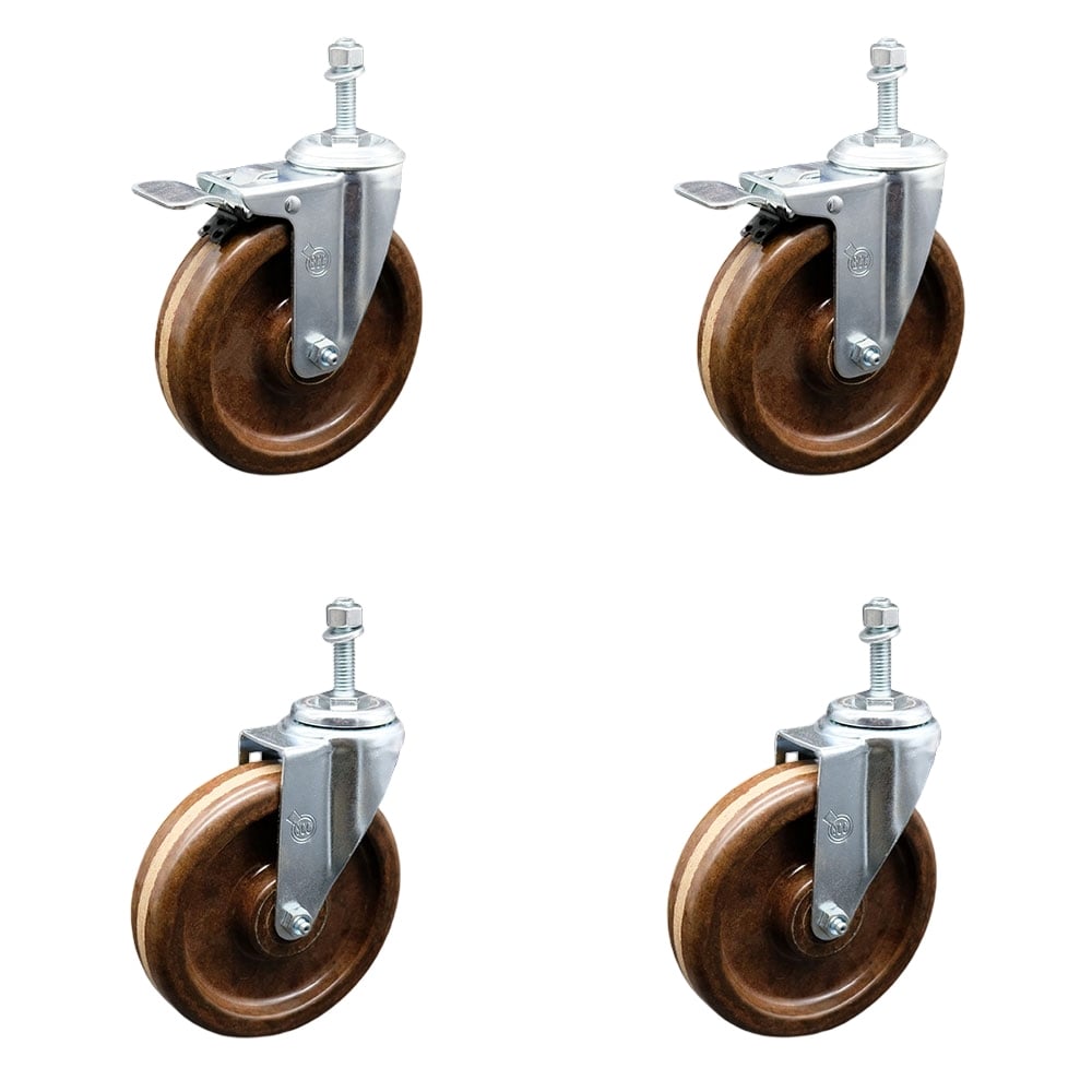 SCC-TSTTL20S615-PHSHT-M1015-2-S-2 High Temperature Phenolic Swivel Threaded Stem Caster 6 x 1.5 in. Brown Wheels & 10 mm Stems - Set of 4