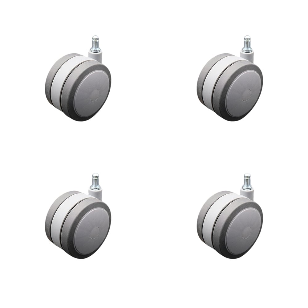 3 in. Extra Heavy Duty Office Chair Stem Casters Gray Thermoplastic Rubber Twin Wheel with 0.43 in. by 0.875 in. Grip Ring Stem Casters - Set of 4