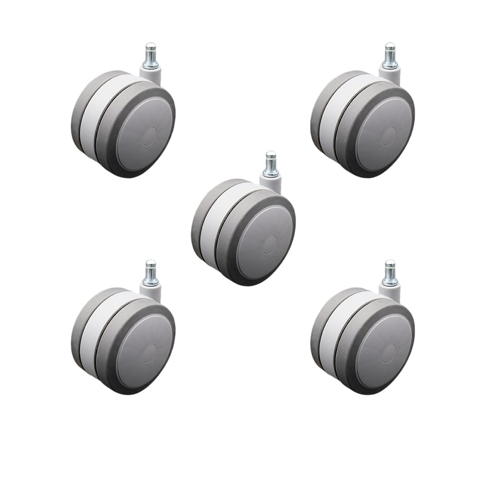 3 in. Extra Heavy Duty Office Chair Stem Casters Gray Thermoplastic Rubber Twin Wheel with 0.43 in. by 0.875 in. Grip Ring Stem Casters - Set of 5