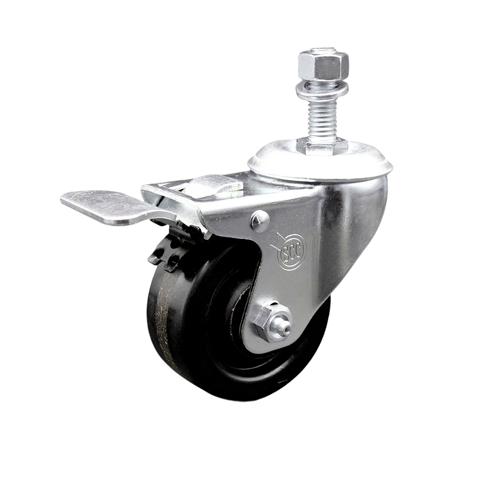 SCC-TSTTL20S314-PHR-121315 Phenolic Swivel Threaded Stem Caster with Roller Bearing 3 x 1.25 in. Black Wheel & 0.5 in. Stem & Total Locking Brake